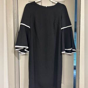 Black Bell Sleeve Dress with White Trim